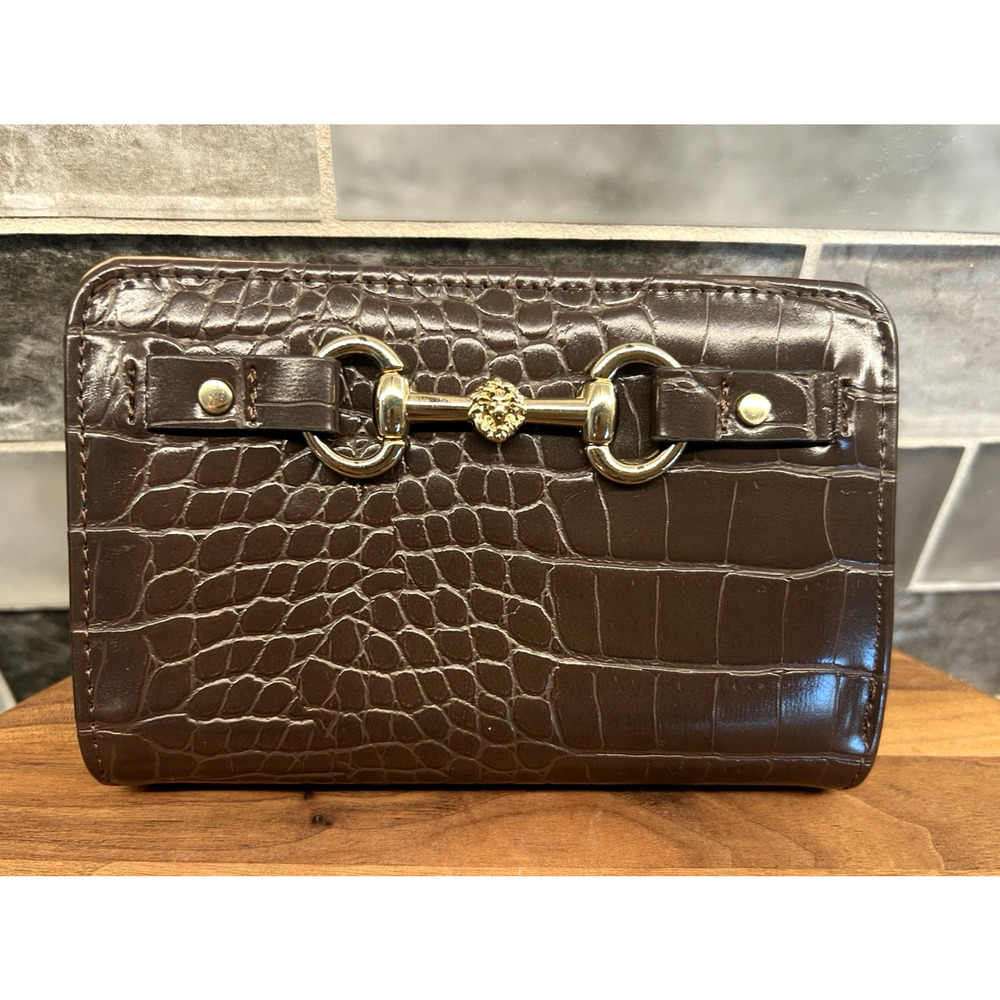 Anne Klein Bifold Brown Croc Style Wallet w/ Gold Accents NEW